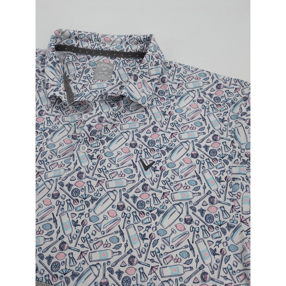Callaway Polo Shirt Mens XL White Opti-Dri Cocktail Barware Allover Print Golf - Picture 8 of 8